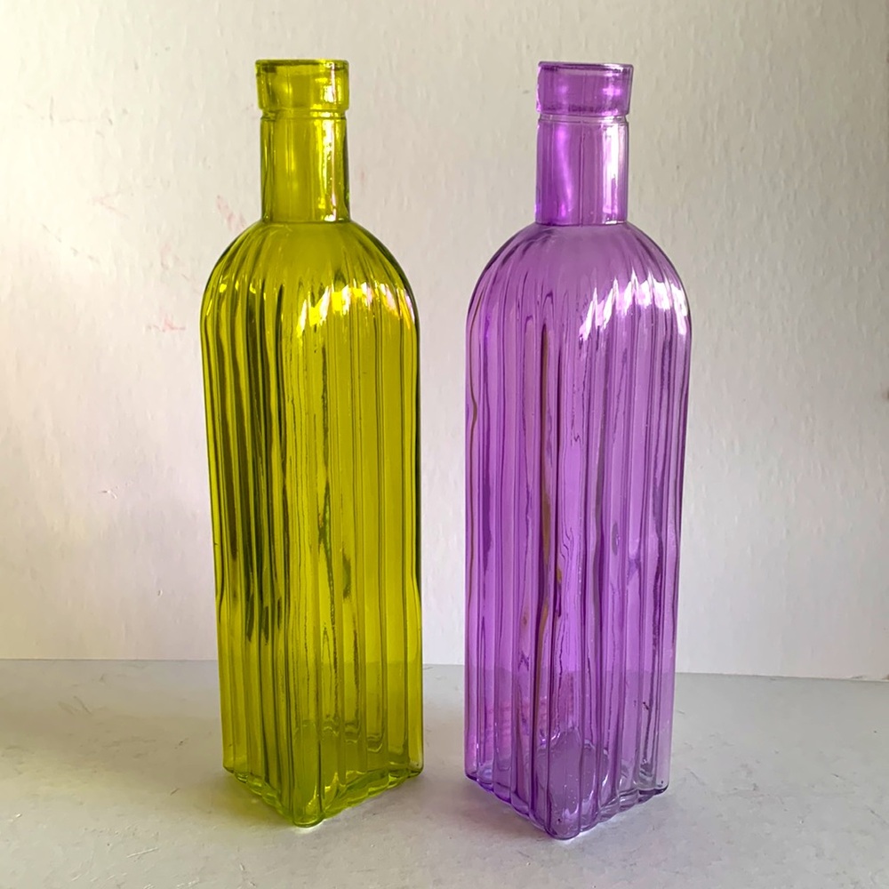 Set of 2 Color Glass decorative bottles